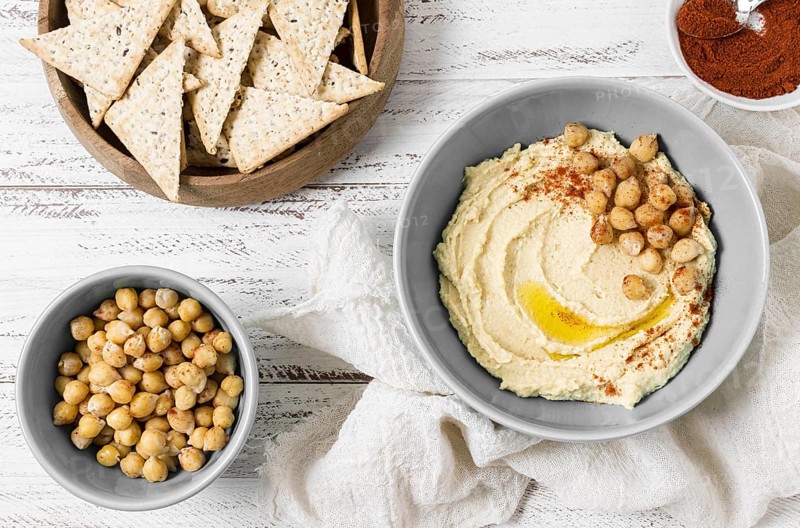 Top view chickpeas hummus. Resolution and high quality beautiful photo