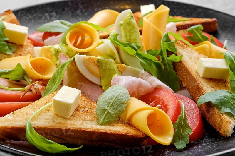 Closeup view of salad with ham