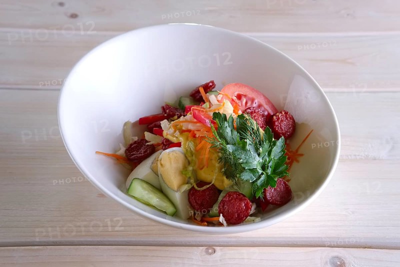 Salad with homemade sausage