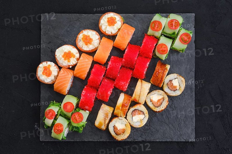 Big set of rolls with shrimp