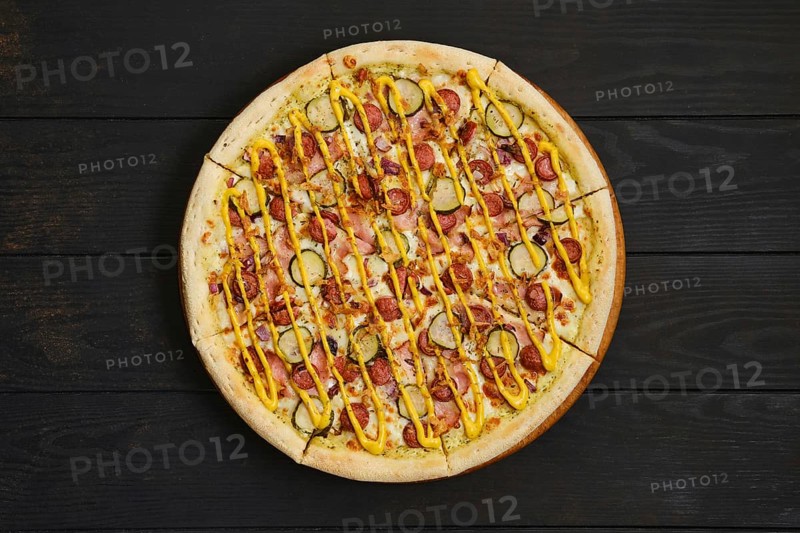 Top view of pizza with sausage
