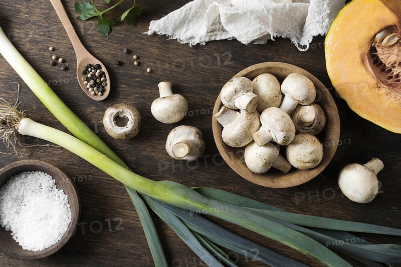 Fresh mushrooms arrangement top view