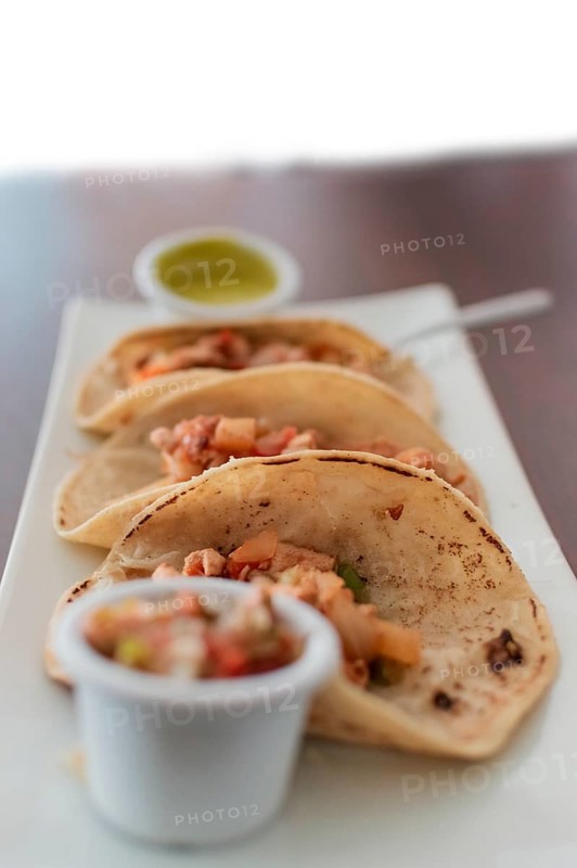 Close-up of Mexican chicken tacos served