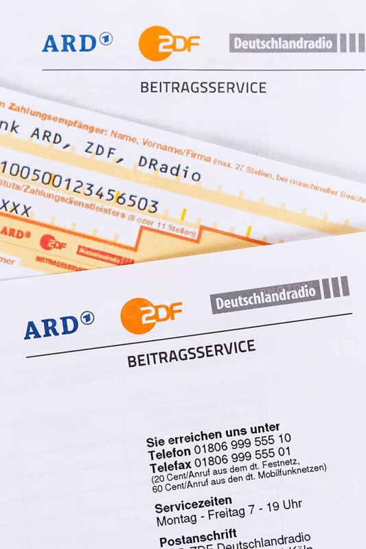 Contribution service of ARD and ZDF Rundfunkgebuehr GEZ with remittance slip in Stuttgart