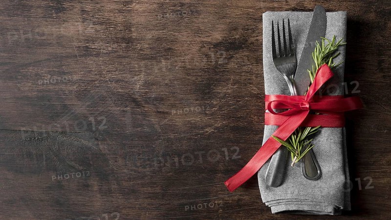 Top view christmas tableware arrangement with copy space. Resolution and high quality beautiful photo