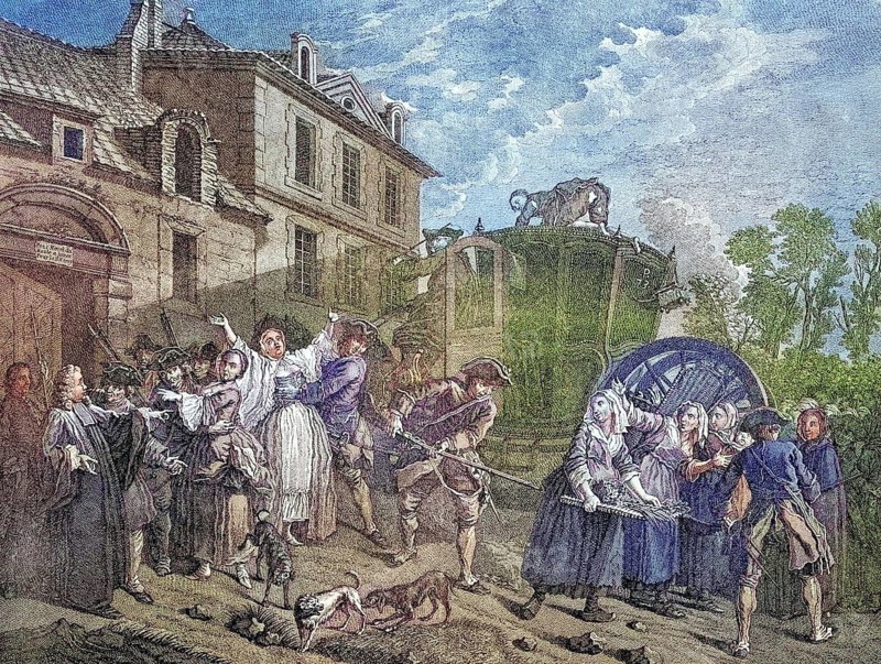 Police abolition of a dome nest by the municipal authorities. French copperplate engraving