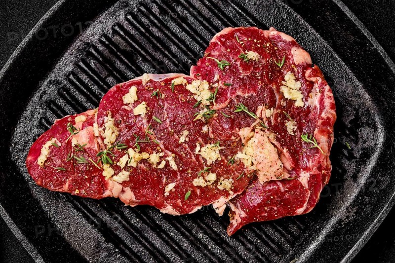 Preparation of ribeye steak in cast iron skillet