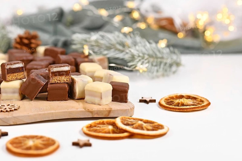 German sweets called 'Dominosteine'. Christmas candy consisting of gingerbread