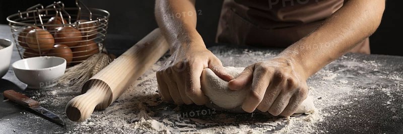 Chef using hands flour knead dough