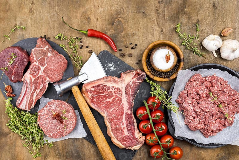 Top view meat with herbs tomatoes. Resolution and high quality beautiful photo