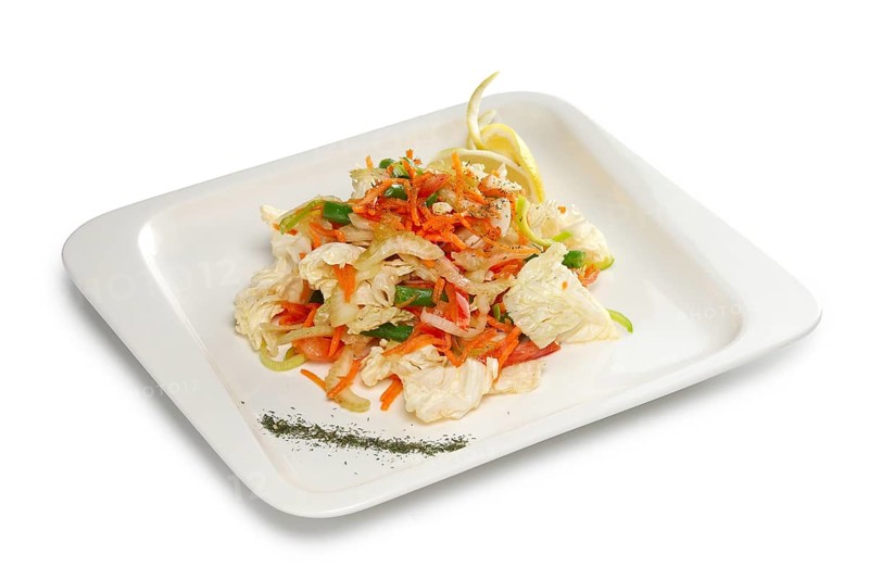 Layout for menu. Spring salad with fresh cabbage