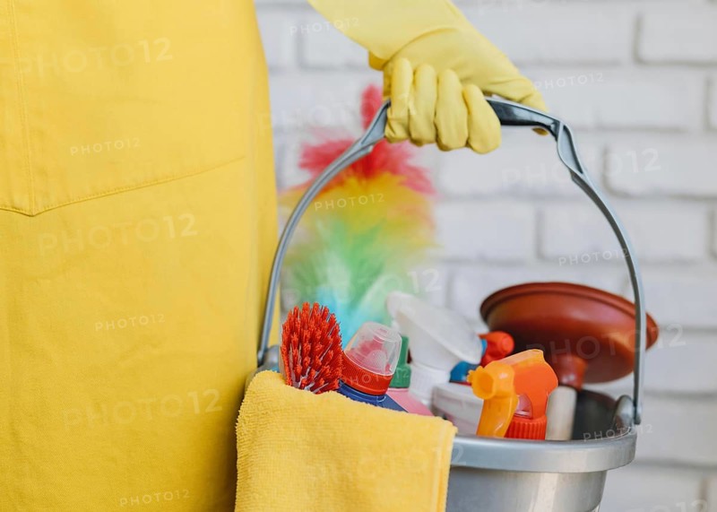 Close up bucket with cleaning products