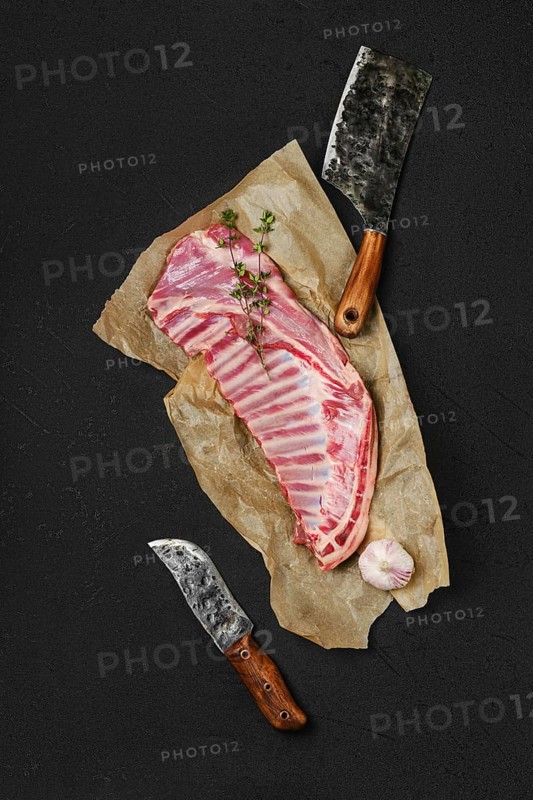 Top view of raw fresh lamb ribs