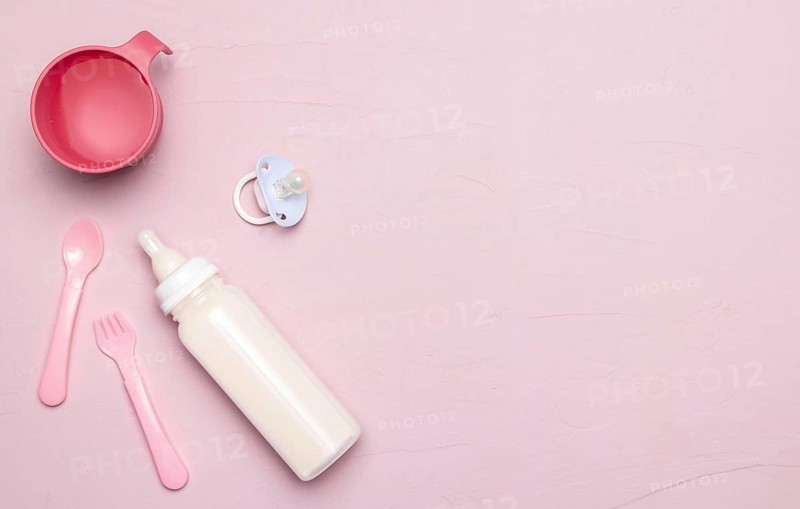 Top view baby bottle with pacifier copy space. Resolution and high quality beautiful photo