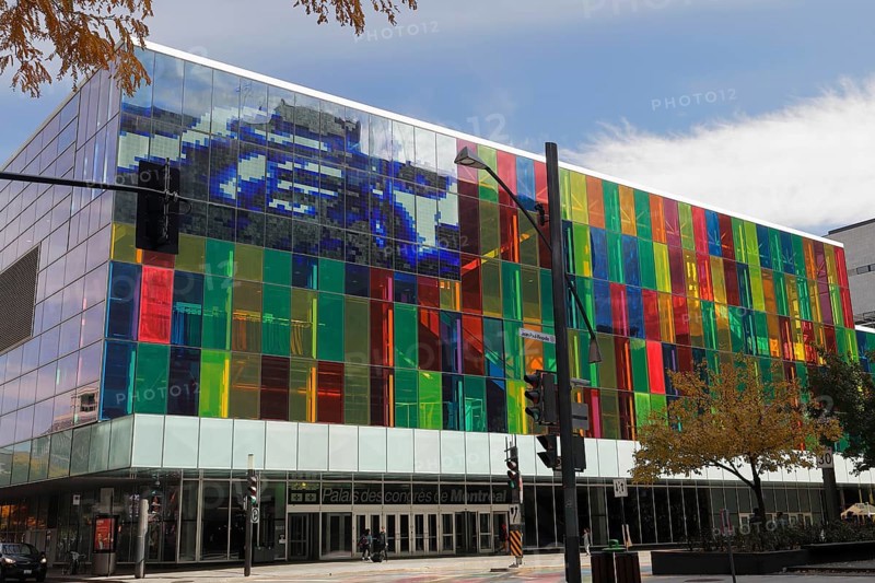 Colorful windows of the Palais des congres de Montreal