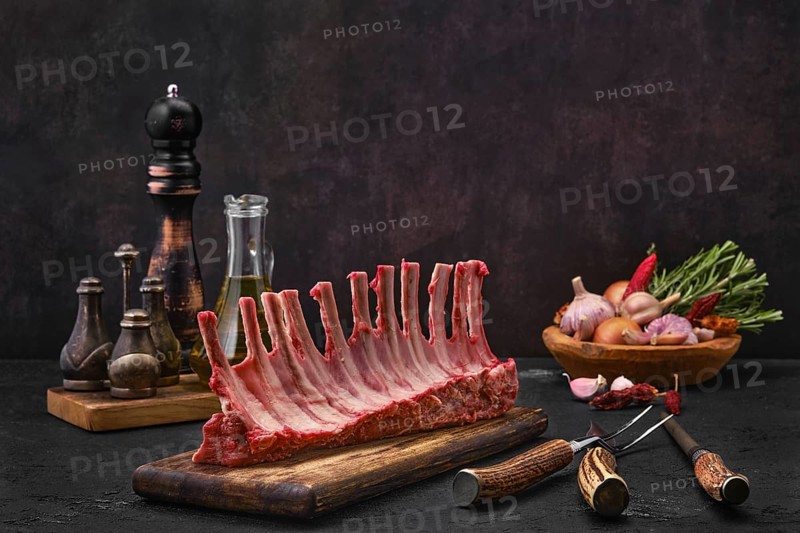 Raw fresh lamb ribs with spice