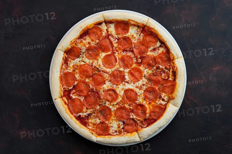 Top view of classic pepperoni pizza