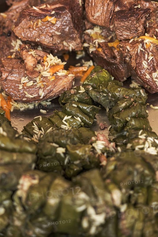 Soft focus photo of dolma and fried meat