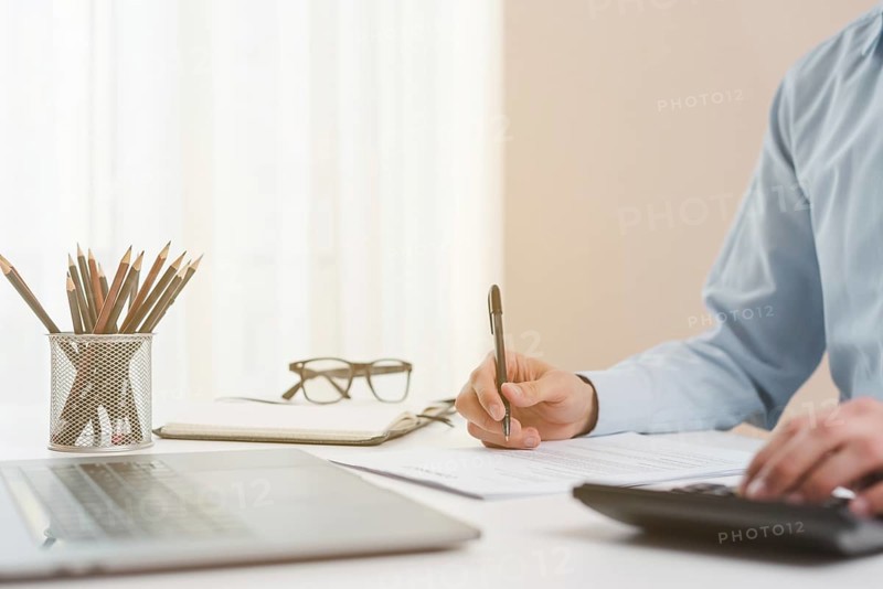 Office desktop with laptop business man