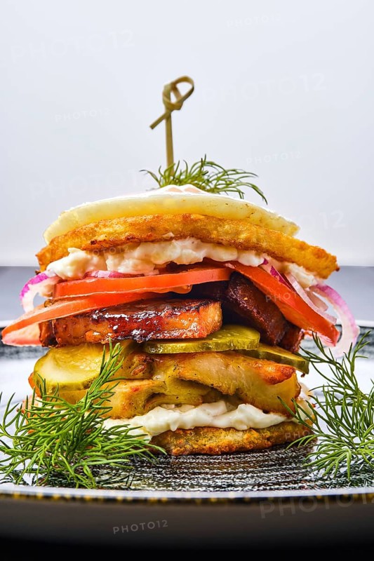 Potato fritter burger with chicken breast