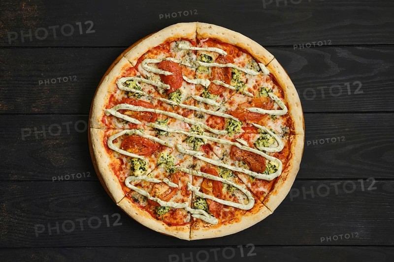 Top view of pizza with mozzarella