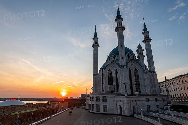 Kul Sharif Mosque in the Kremlin at sunset