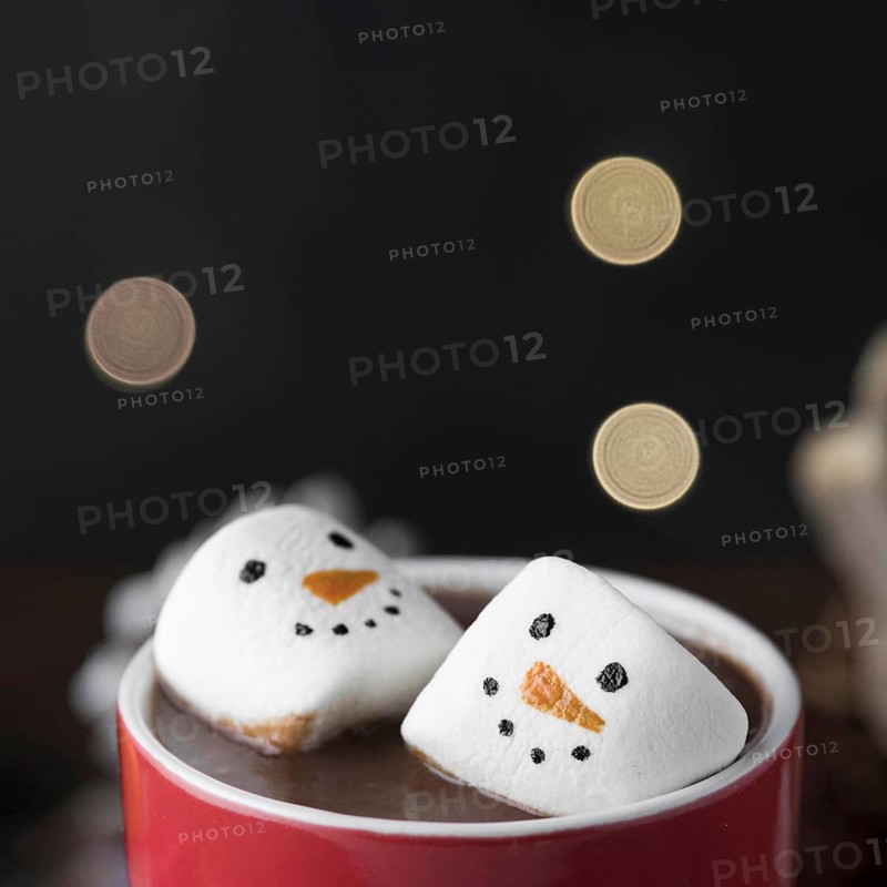 Red cup hot chocolate with marshmallows close up. Resolution and high quality beautiful photo