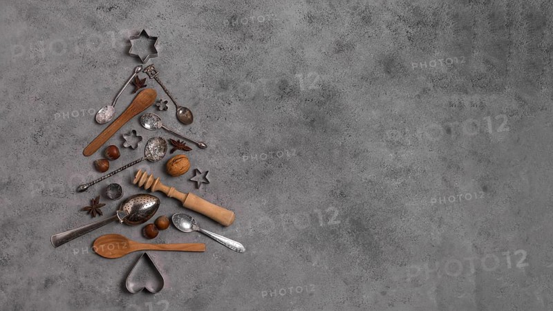 Top view christmas tree shape make kitchen utensils with copy space. Resolution and high quality beautiful photo
