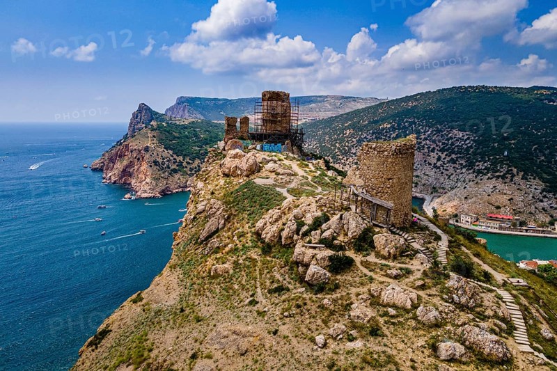 Aerial of the castle and bay of Balaklava