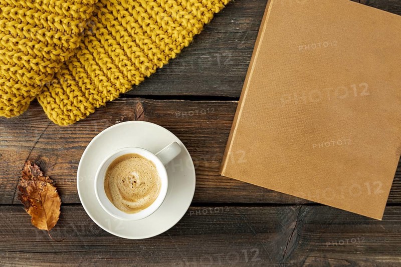 Top view cup coffee wooden table. Resolution and high quality beautiful photo