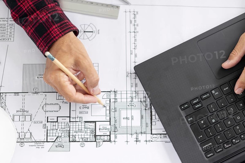 Top view architect working his project. Resolution and high quality beautiful photo