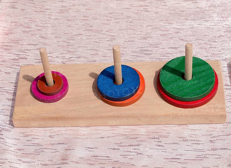 Colorful wooden puzzle element the view