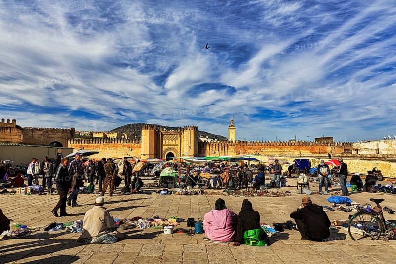 Crowd in front of the old city wall