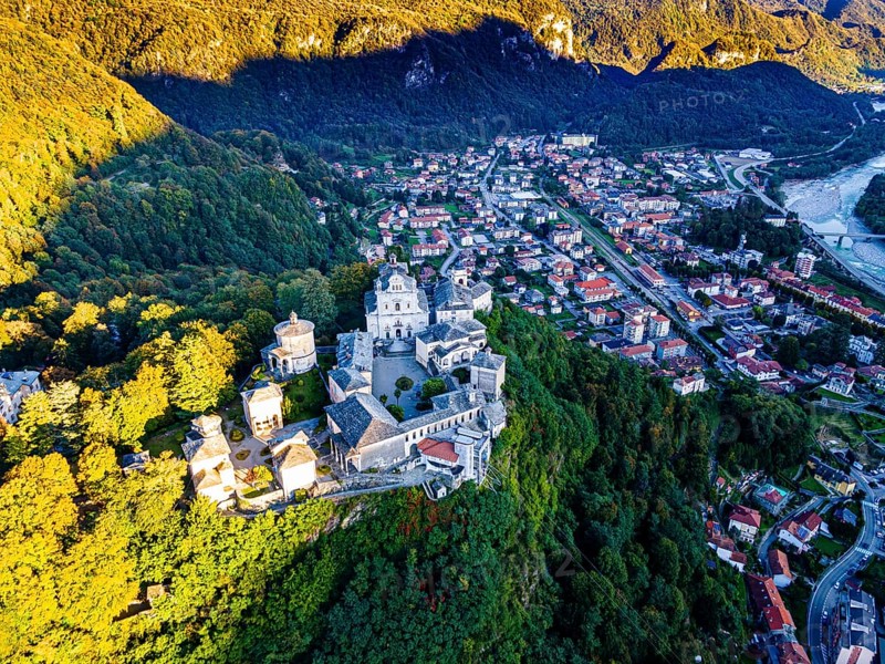 Aerial of the Unesco world heritage site Sacro Monte de Varallo