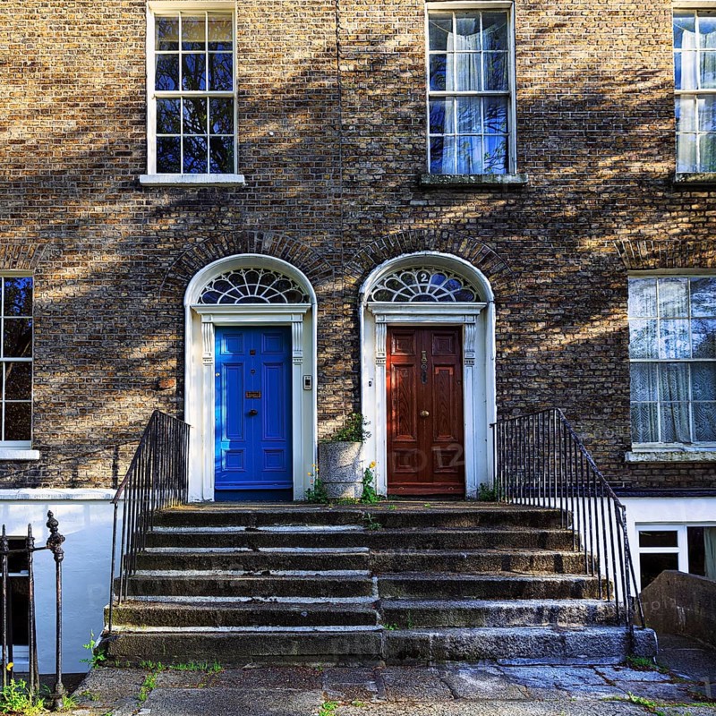 Typical terraced houses with colourful doors