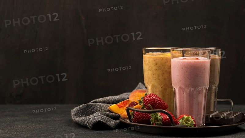 Selection milkshake glasses with fruits chocolate. Resolution and high quality beautiful photo
