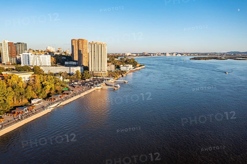 Aerial of Khabarovsk and the Amur river