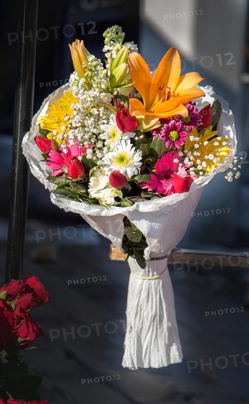Beautiful bouquet of flowers at the street flower vendor