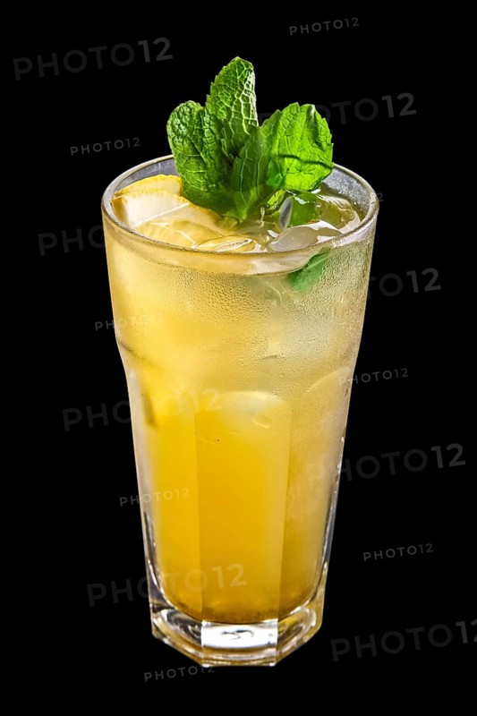 Cold citrus lemonade isolated on black background