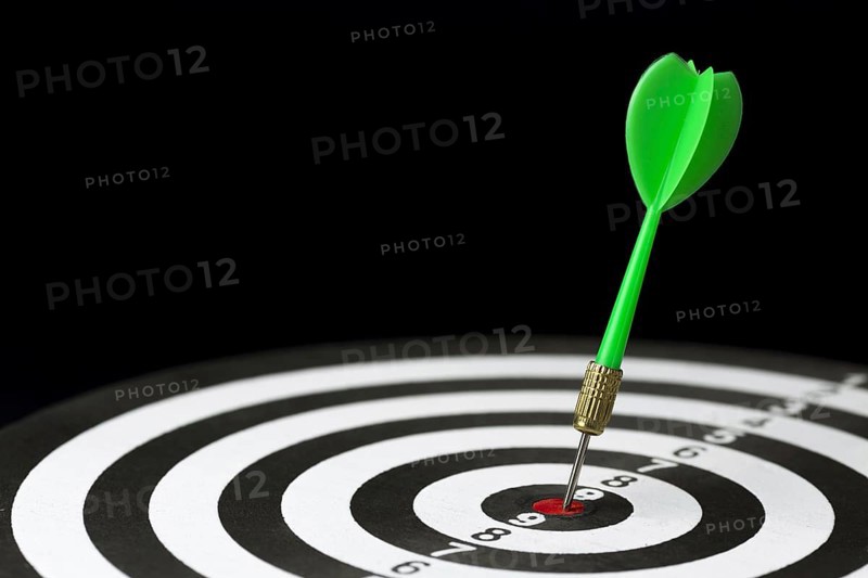 High angle dart stuck target bullseye