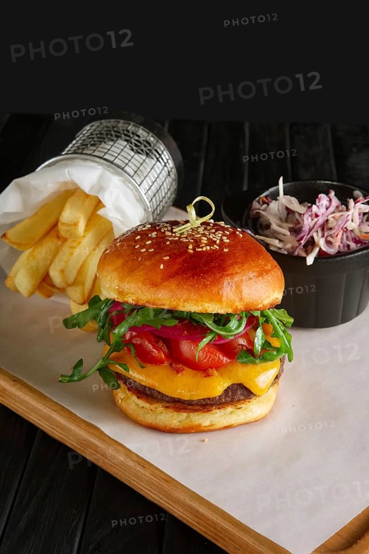 Juicy beef burger with lingonberry sauce