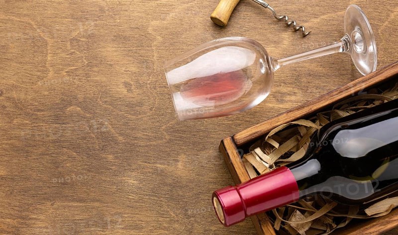 Top view wine bottle glass with copy space. Resolution and high quality beautiful photo