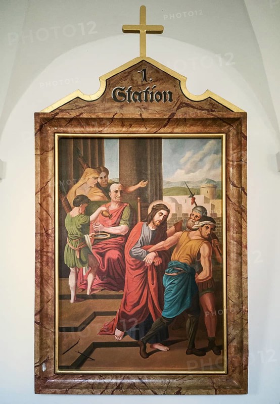 Stations of the Cross by an unknown artist in the ambulatory of the Catholic pilgrimage church of the Holy Trinity in Kappl