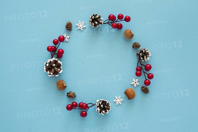 Flat lay cute winter wreath elements