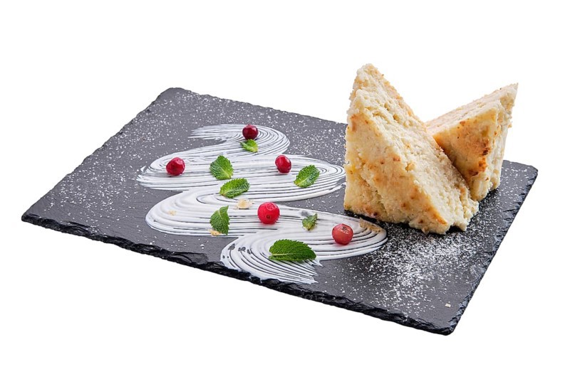 Cottage cheese casserole isolated on white background