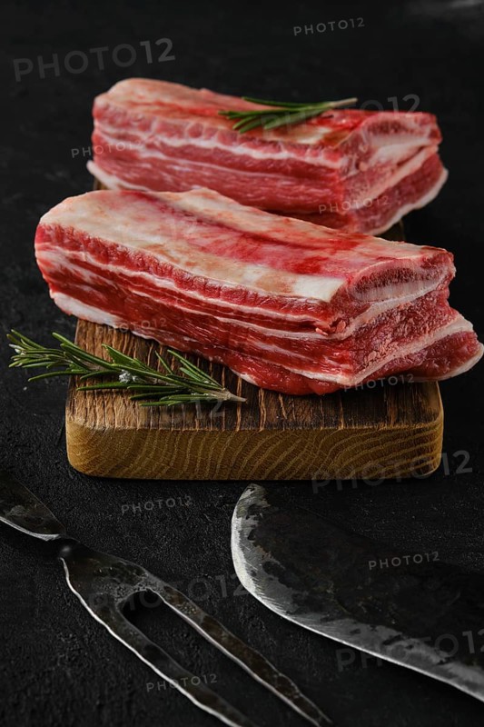 Closeup raw beef short ribs