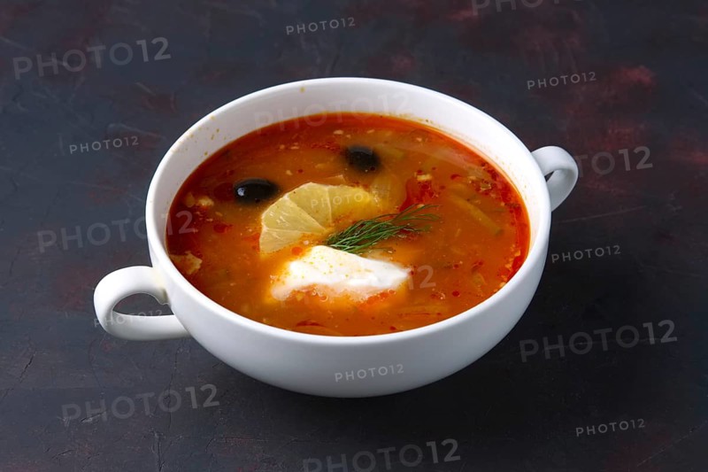 Portion of traditional ucrainian solyanka soup