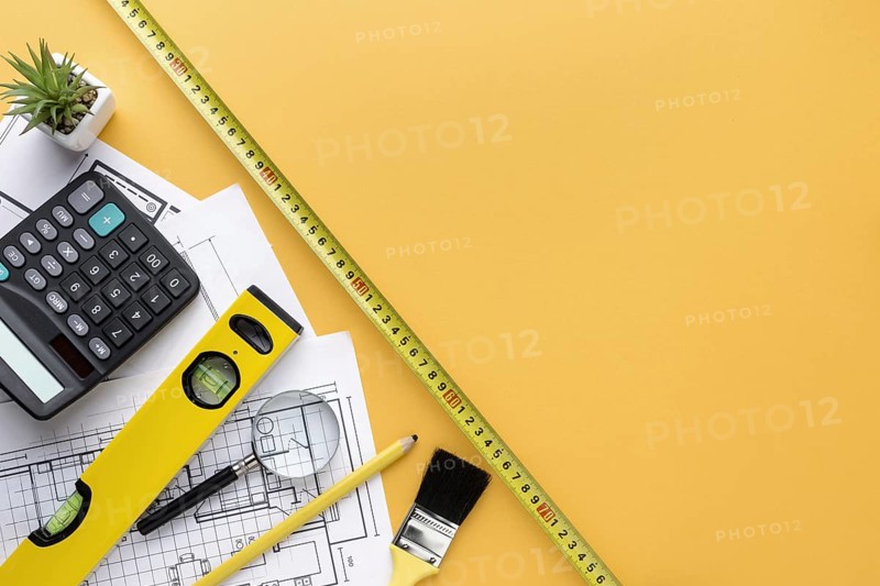 Ruler with orange copy space background