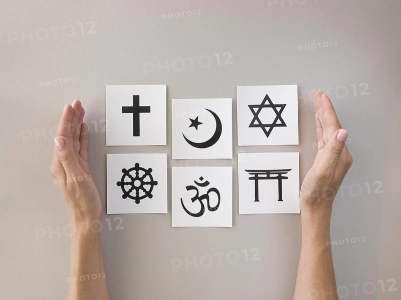 Flat lay assortment religious symbols