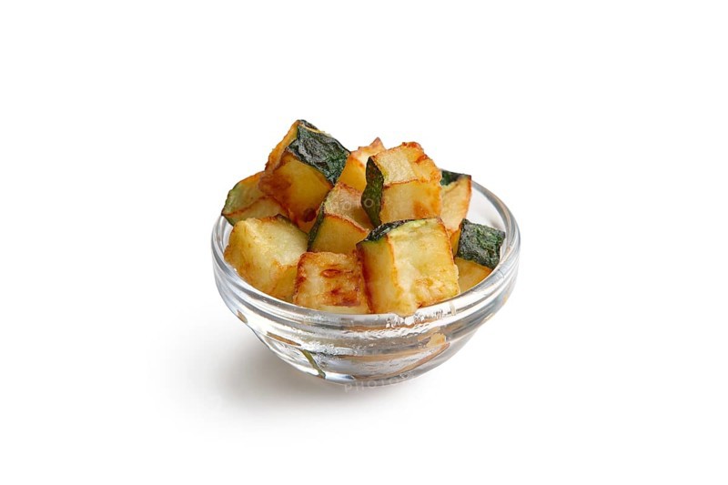 Fried square chips made of zucchini